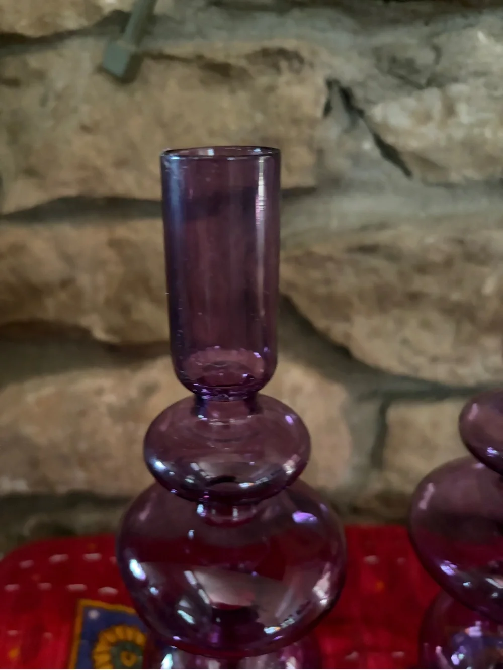 NWT Purple Bubble Glass Taper Candle Candlestick Pair 2 PC 9”